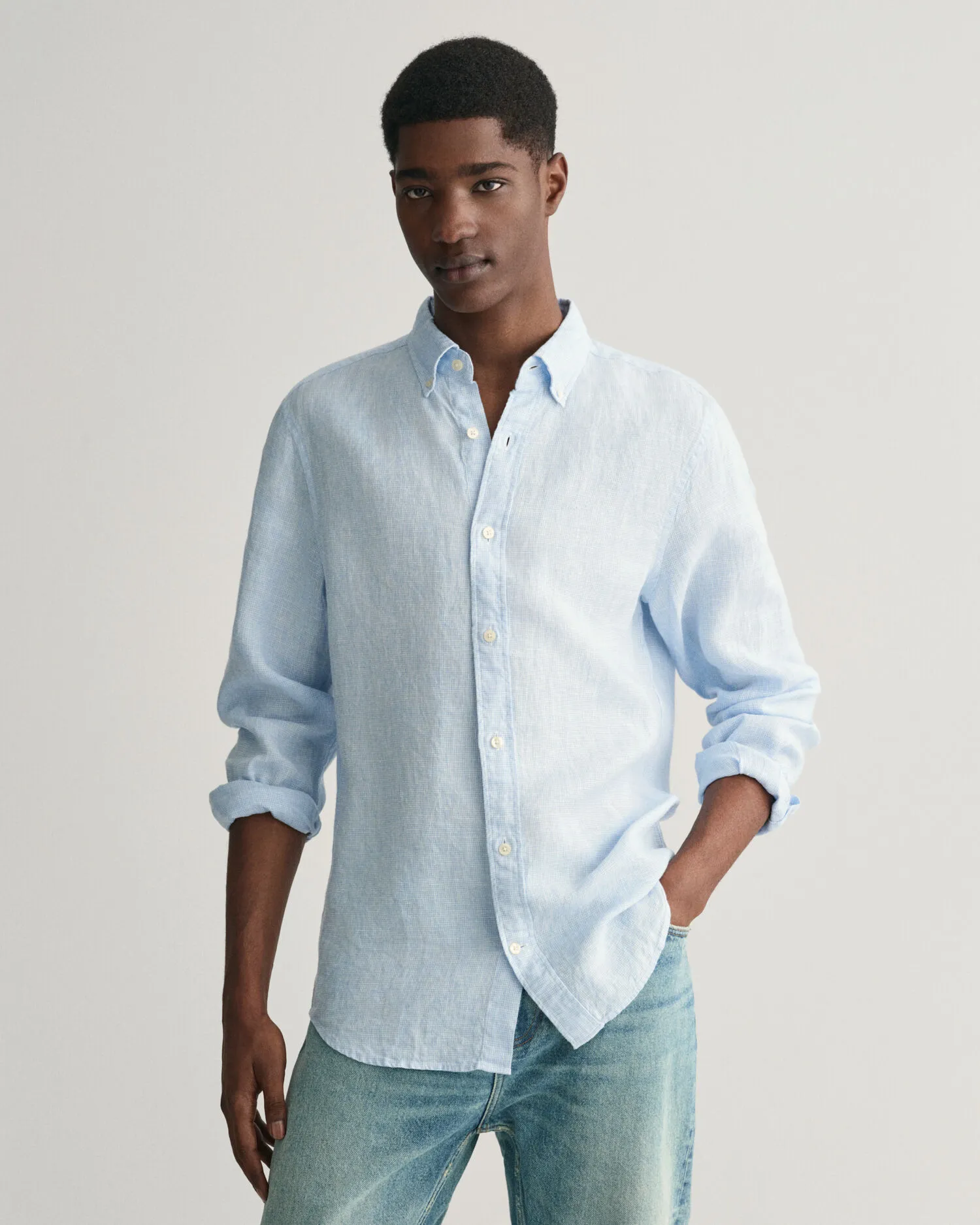 Camisa Slim Fit de lino Houndstooth