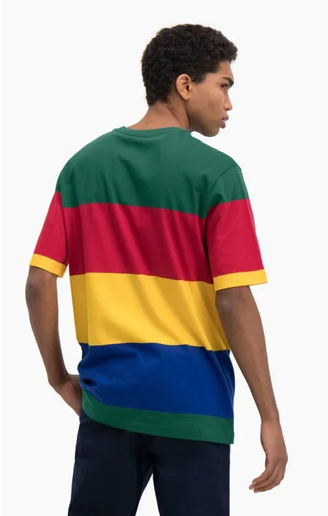 CAMISETA MANGA CORTA CHAMPION HOMBRE CUELLO REDONDO COLOUR BLOCK STRIPE TSHIRT REF. 214352 FRANJAS VERDE ROJA AMARILLA Y MARINO