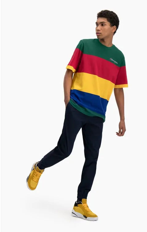 CAMISETA MANGA CORTA CHAMPION HOMBRE CUELLO REDONDO COLOUR BLOCK STRIPE TSHIRT REF. 214352 FRANJAS VERDE ROJA AMARILLA Y MARINO