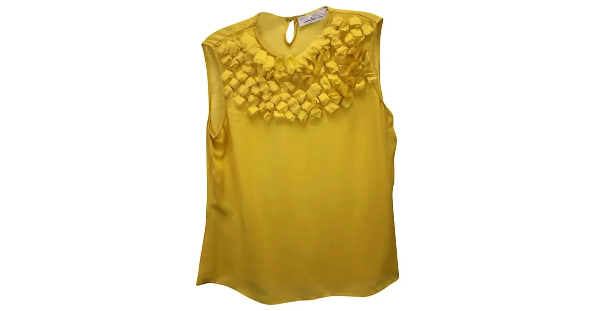 Carolina Herrera Top Sin Mangas Con Adornos En Seda Amarilla Amarillo 