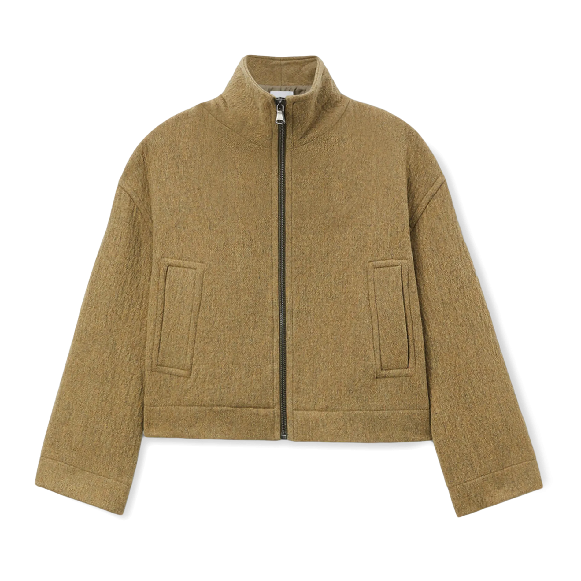 Chaqueta de mezcla de lana con cuello alto en verde
