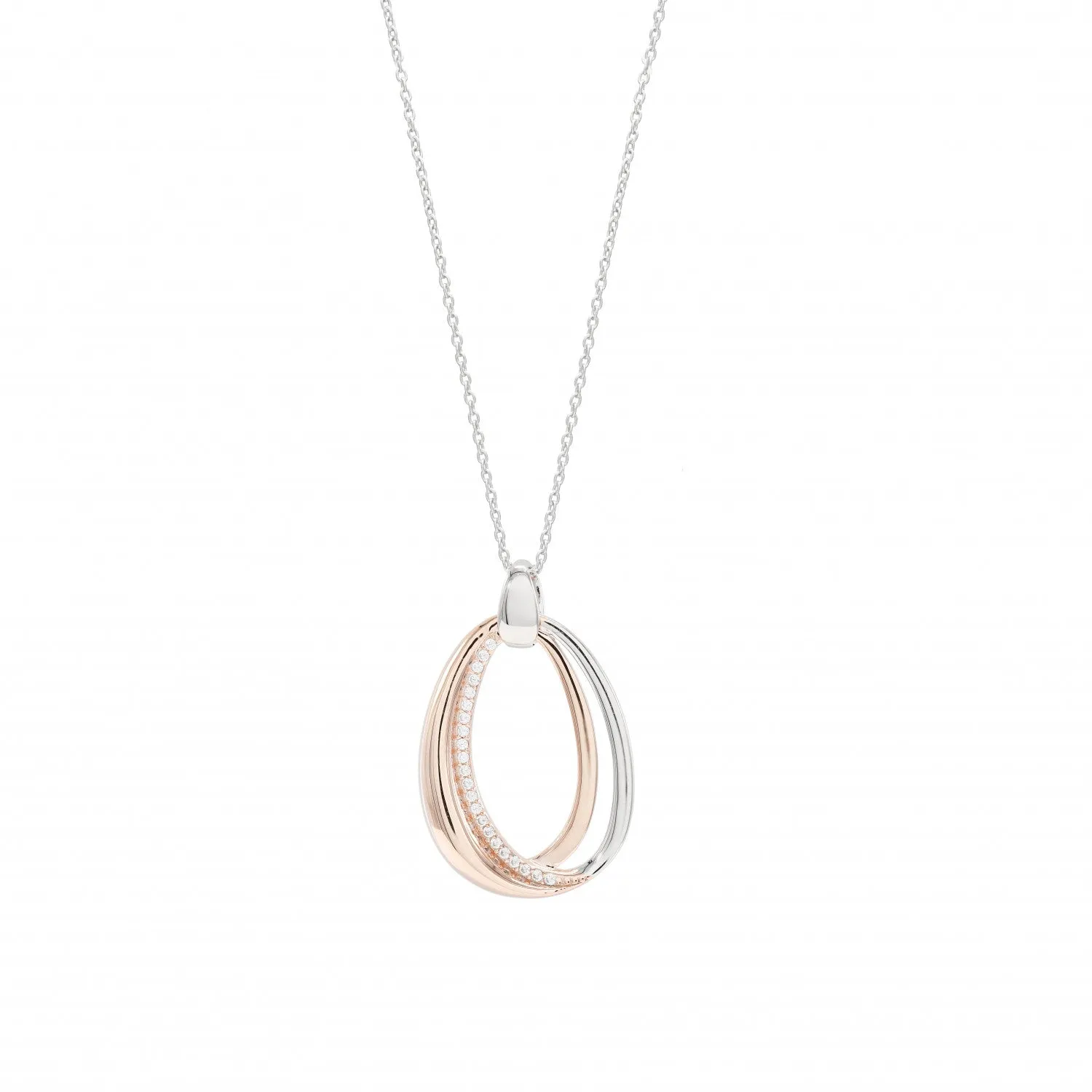 Colgantes bicolor de plata baada en rosa con motivo de circulo doble.