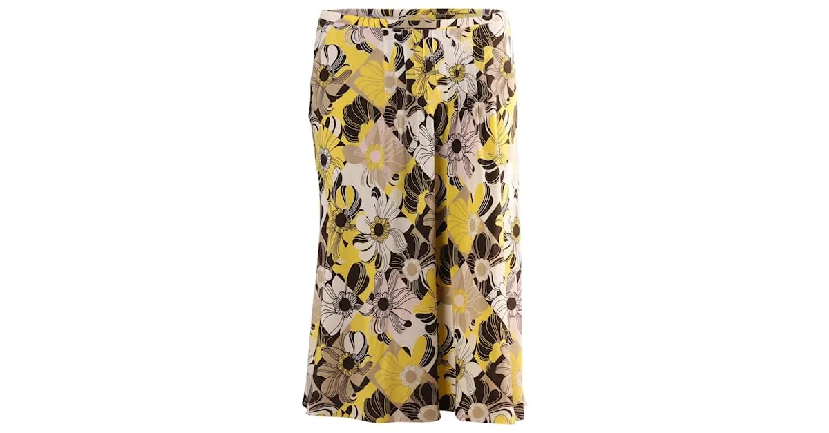 Céline Falda plisada con estampado floral Celine en seda amarilla Amarillo 
