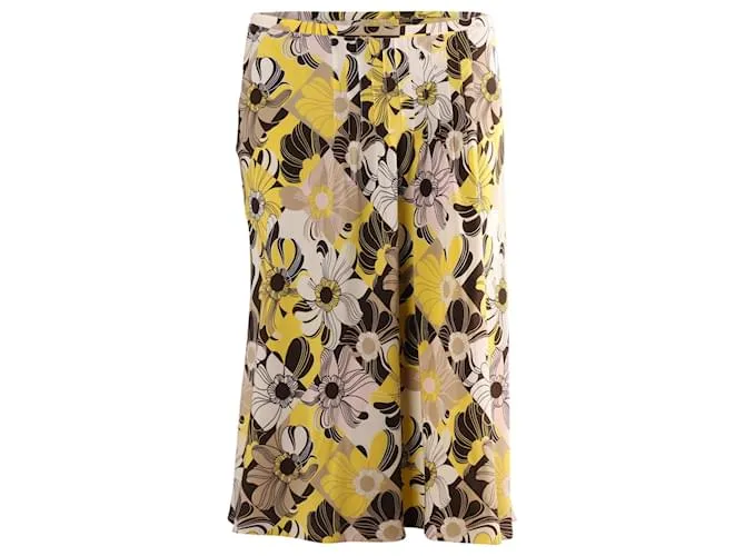Céline Falda plisada con estampado floral Celine en seda amarilla Amarillo 