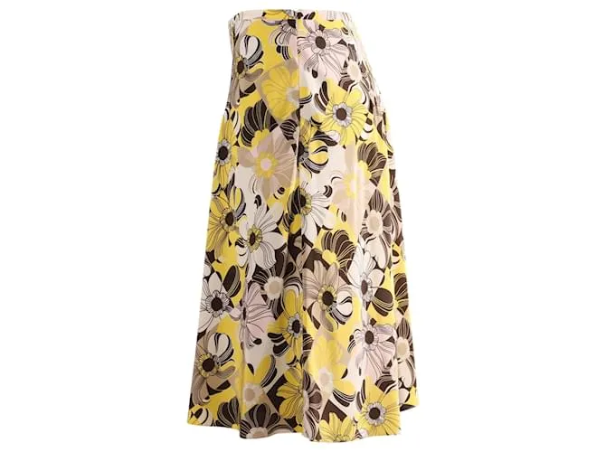 Céline Falda plisada con estampado floral Celine en seda amarilla Amarillo 