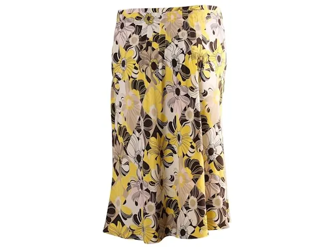Céline Falda plisada con estampado floral Celine en seda amarilla Amarillo 