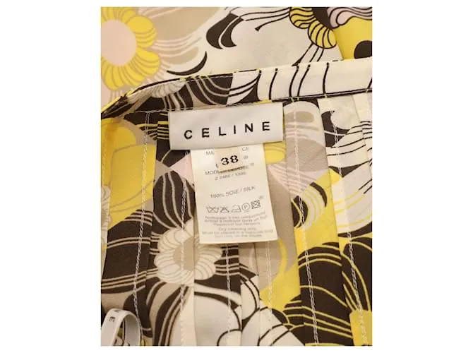 Céline Falda plisada con estampado floral Celine en seda amarilla Amarillo 
