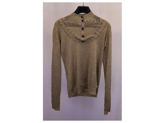 Dolce & Gabbana Jersey metálico con detalle de punto abierto en acetato dorado 