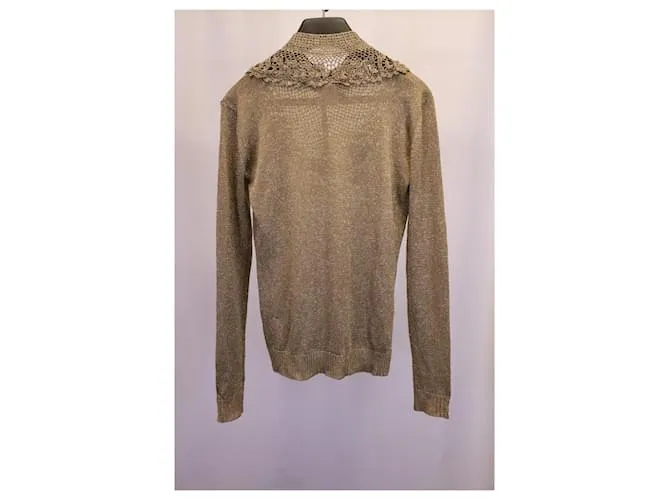 Dolce & Gabbana Jersey metálico con detalle de punto abierto en acetato dorado 