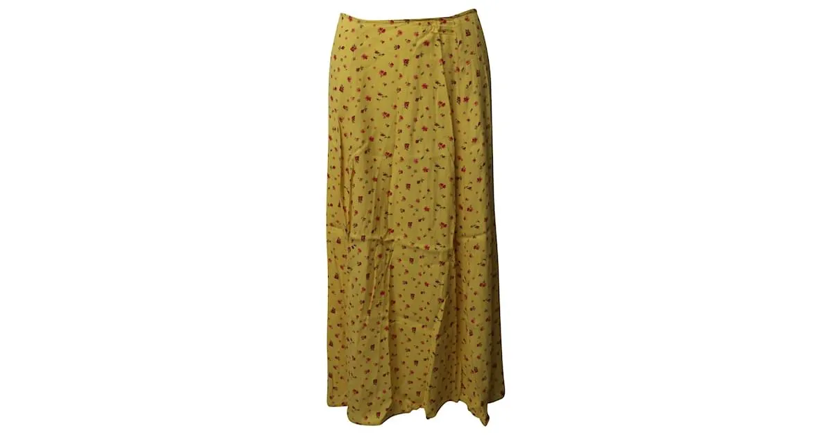 Falda midi fluida floral de Reformation en viscosa amarilla Amarillo 