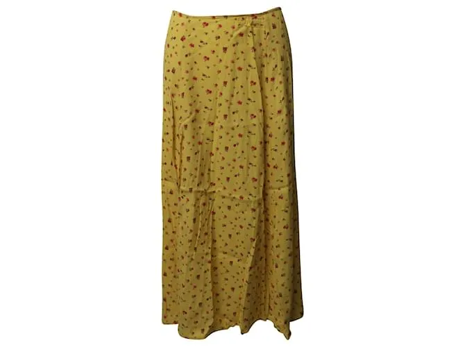 Falda midi fluida floral de Reformation en viscosa amarilla Amarillo 