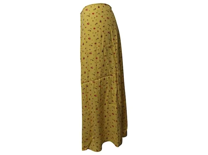 Falda midi fluida floral de Reformation en viscosa amarilla Amarillo 
