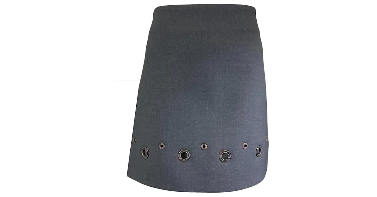Falda mini de lana gris carbón con detalles de ojales Brunello Cucinelli 