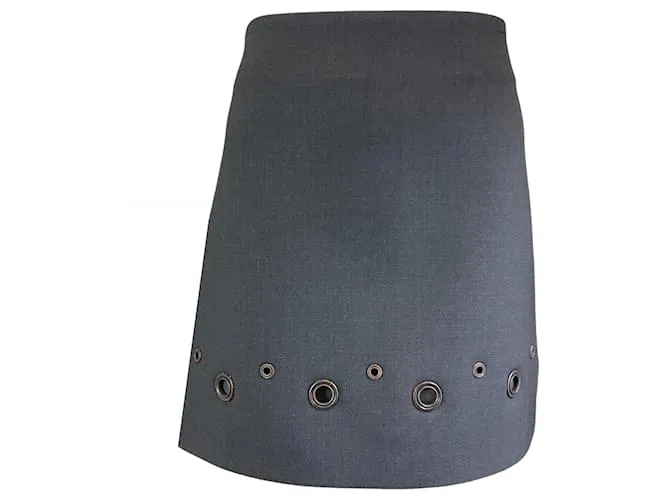 Falda mini de lana gris carbón con detalles de ojales Brunello Cucinelli 