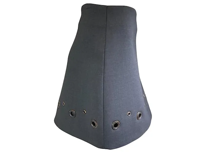 Falda mini de lana gris carbón con detalles de ojales Brunello Cucinelli 