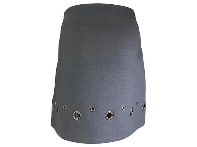 Falda mini de lana gris carbón con detalles de ojales Brunello Cucinelli 
