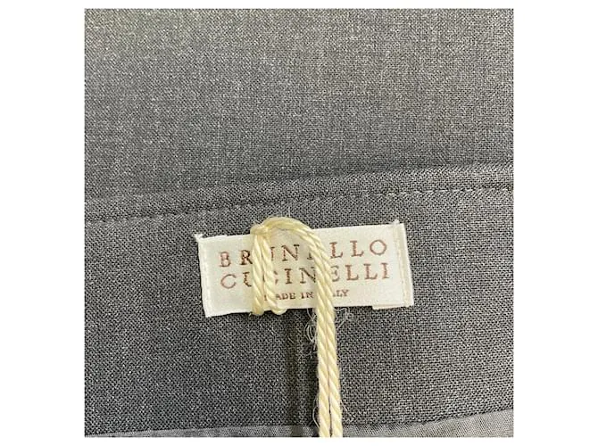 Falda mini de lana gris carbón con detalles de ojales Brunello Cucinelli 