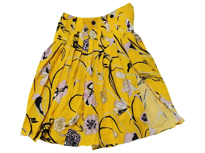 Falda plisada de flores en viscosa amarilla de Emilio Pucci 