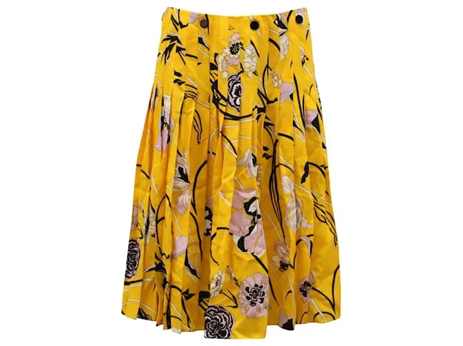 Falda plisada de flores en viscosa amarilla de Emilio Pucci 