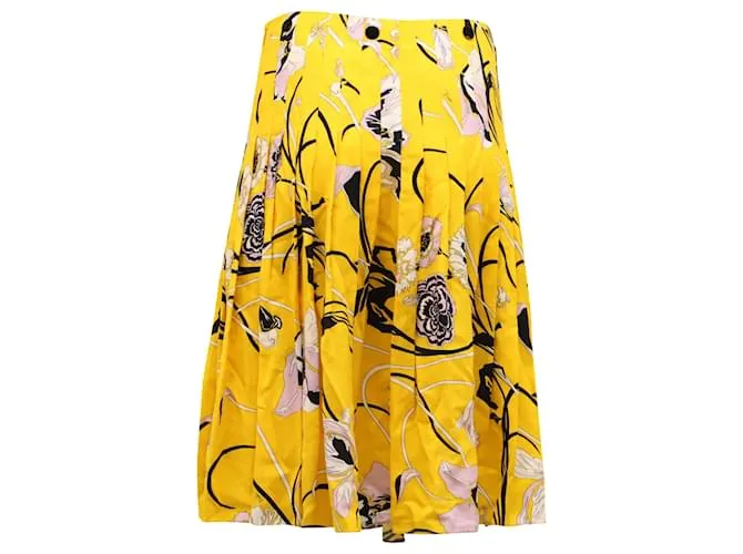 Falda plisada de flores en viscosa amarilla de Emilio Pucci 
