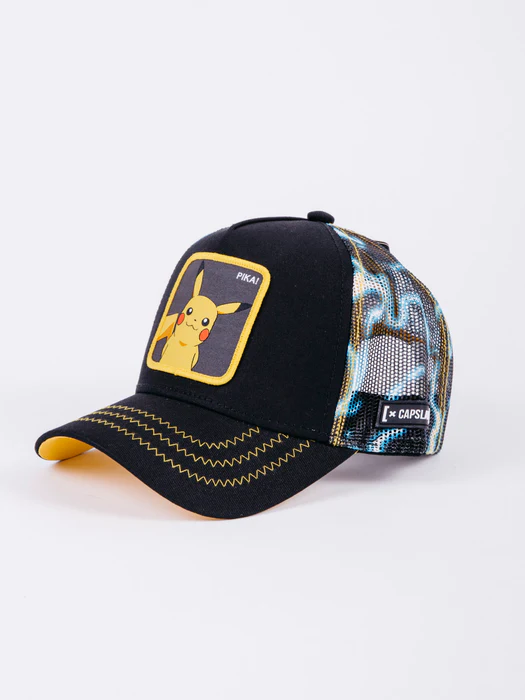 Gorra superheroes CAPSLAB  Trucker negra Pikachu PKM2 ELE1 Pokémon negra y amarilla