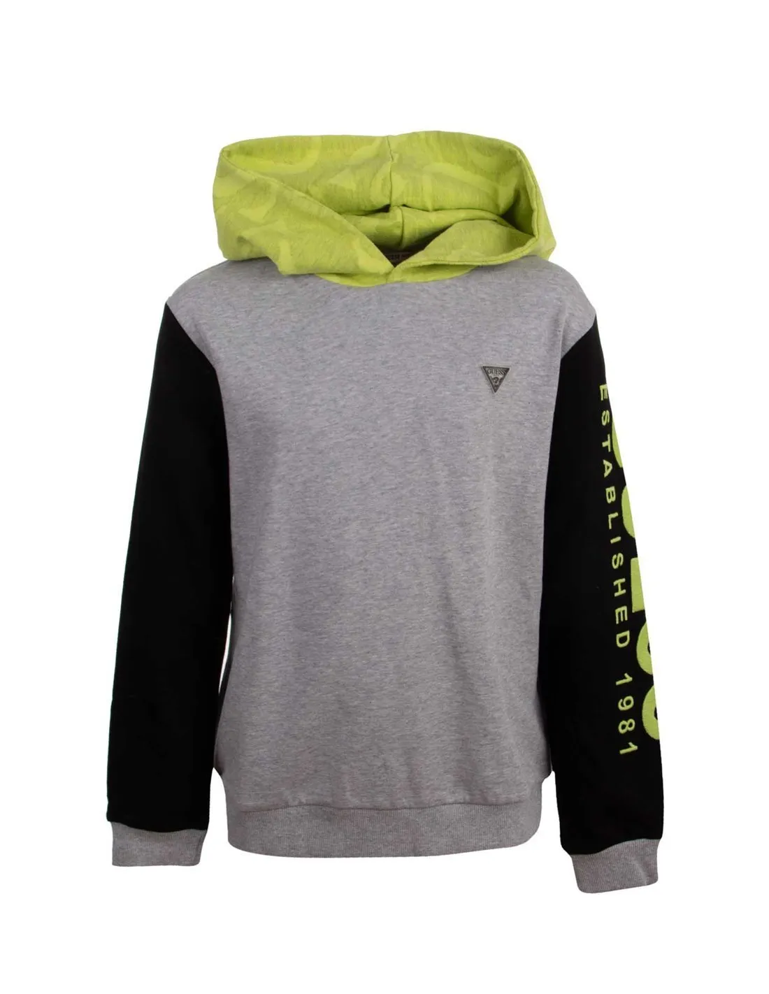 GUESS  SUDADERA GRIS, AMARILLA Y NEGRA L2YQ04KA6R0 NIñO