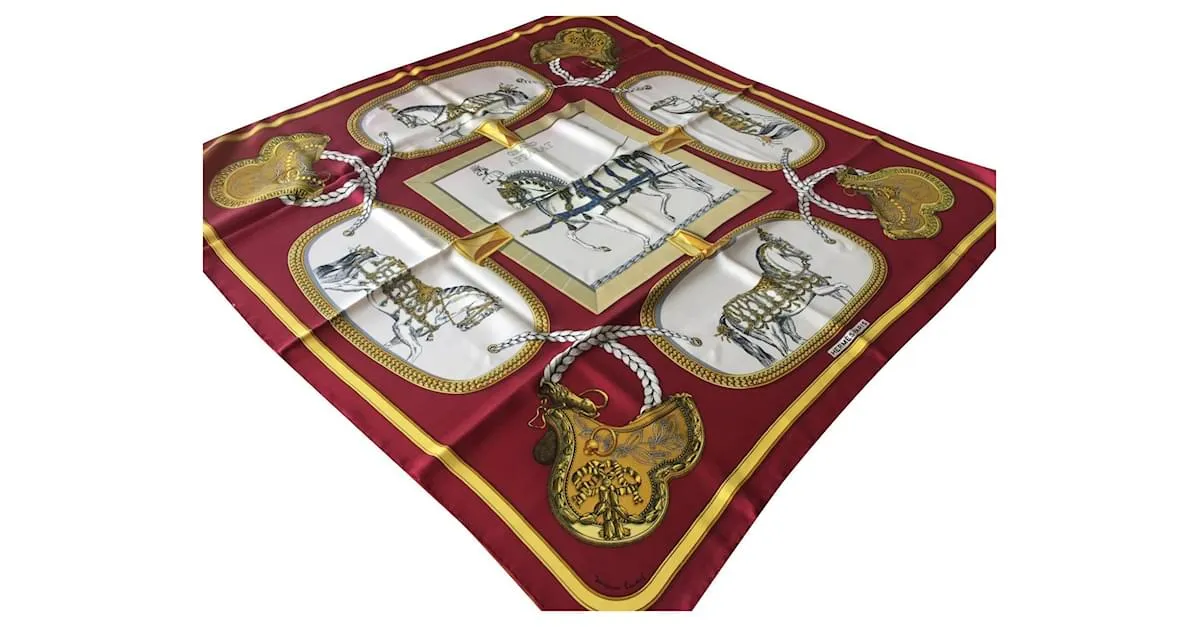 Hermès Bufandas de seda Burdeos 