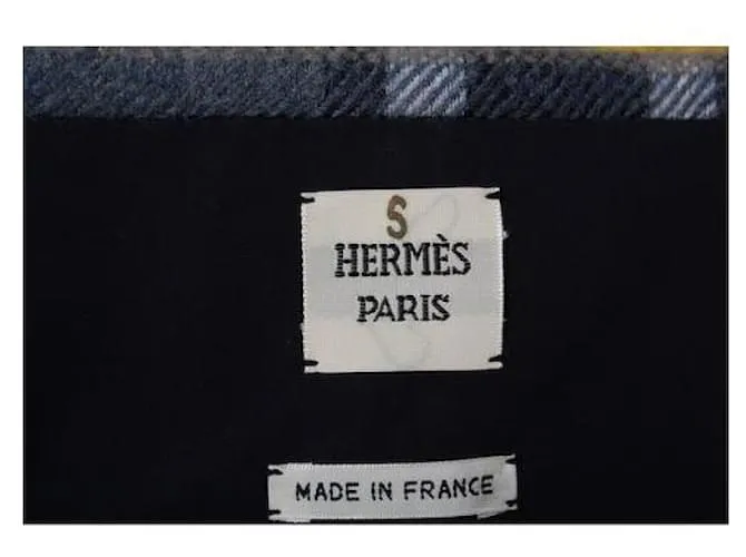 Hermès Falda de lana a cuadros amarilla y gris Amarillo 