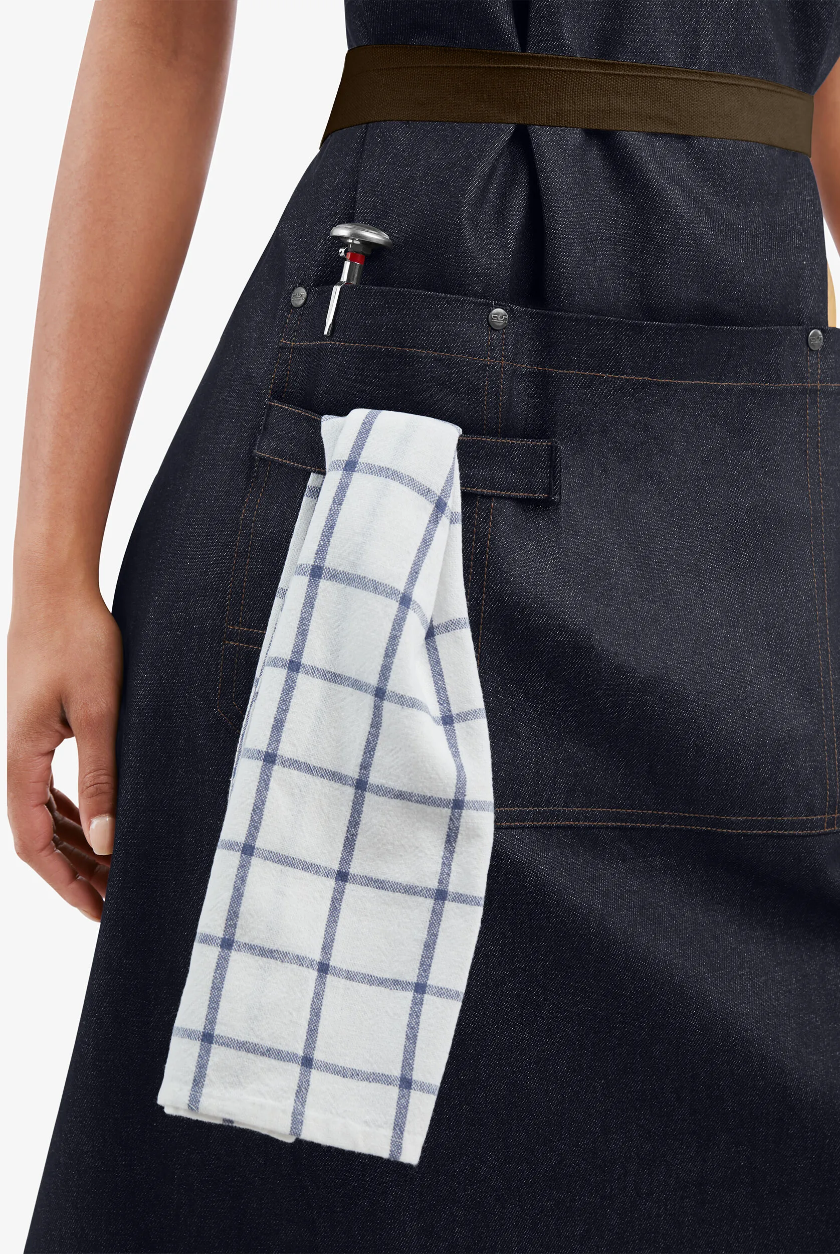 INDUSTRY LINE CROSS BACK DENIM UNISEX 5POCKET BIB CHEF APRON