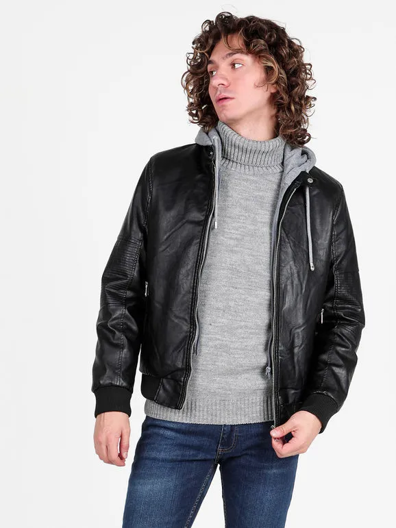 Jeans Yesed Cazadora de hombre efecto piel con forro de pelo sintético y capucha polar