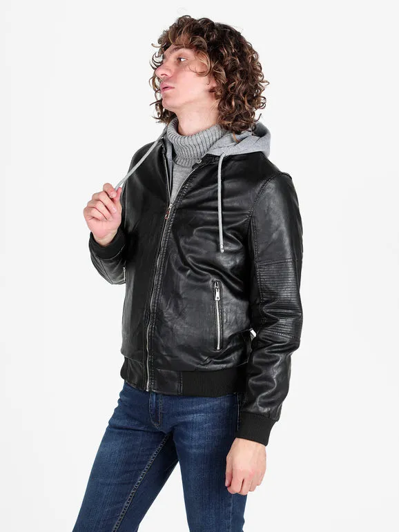 Jeans Yesed Cazadora de hombre efecto piel con forro de pelo sintético y capucha polar