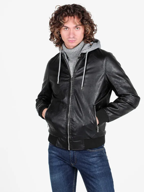Jeans Yesed Cazadora de hombre efecto piel con forro de pelo sintético y capucha polar