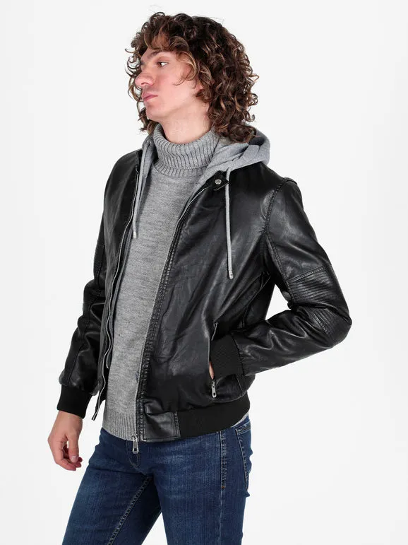 Jeans Yesed Cazadora de hombre efecto piel con forro de pelo sintético y capucha polar