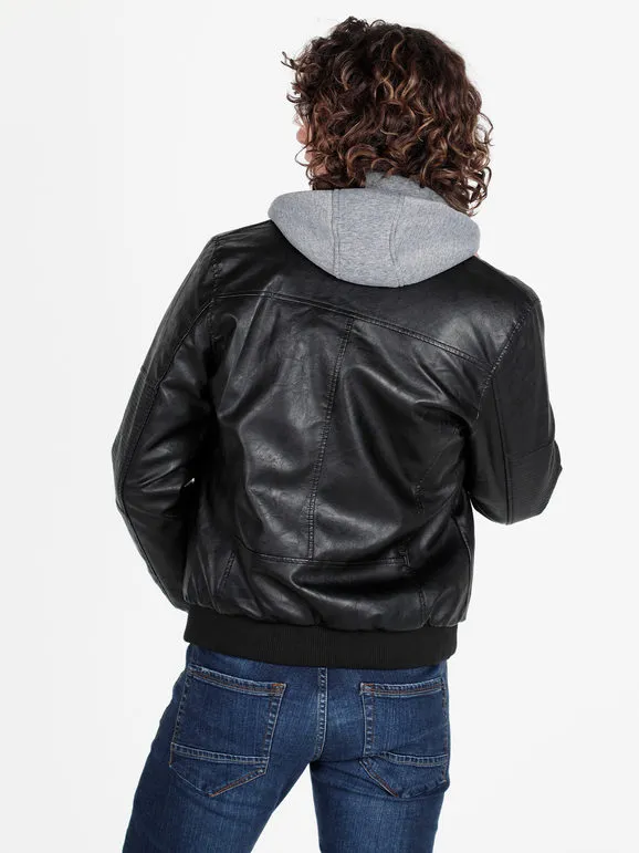 Jeans Yesed Cazadora de hombre efecto piel con forro de pelo sintético y capucha polar