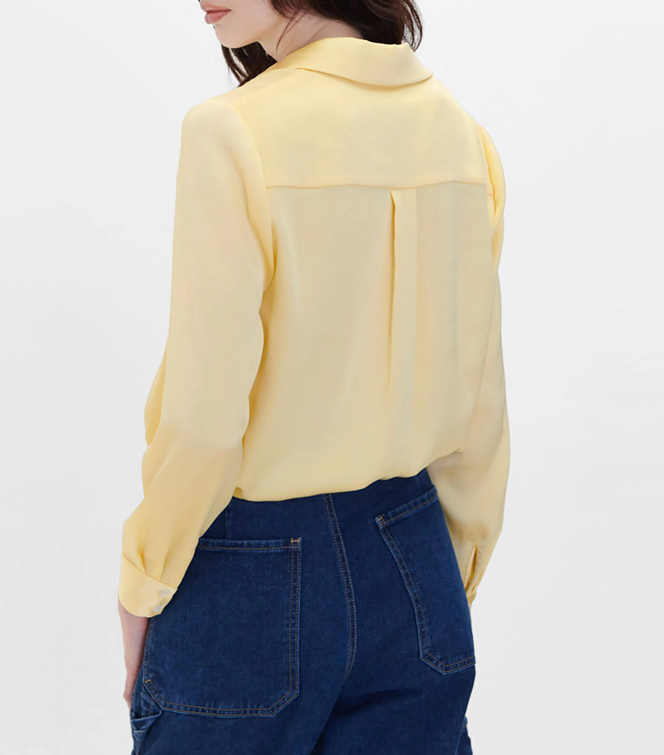 Julio Blusa de Satín Amarilla con Jaretas Mujer