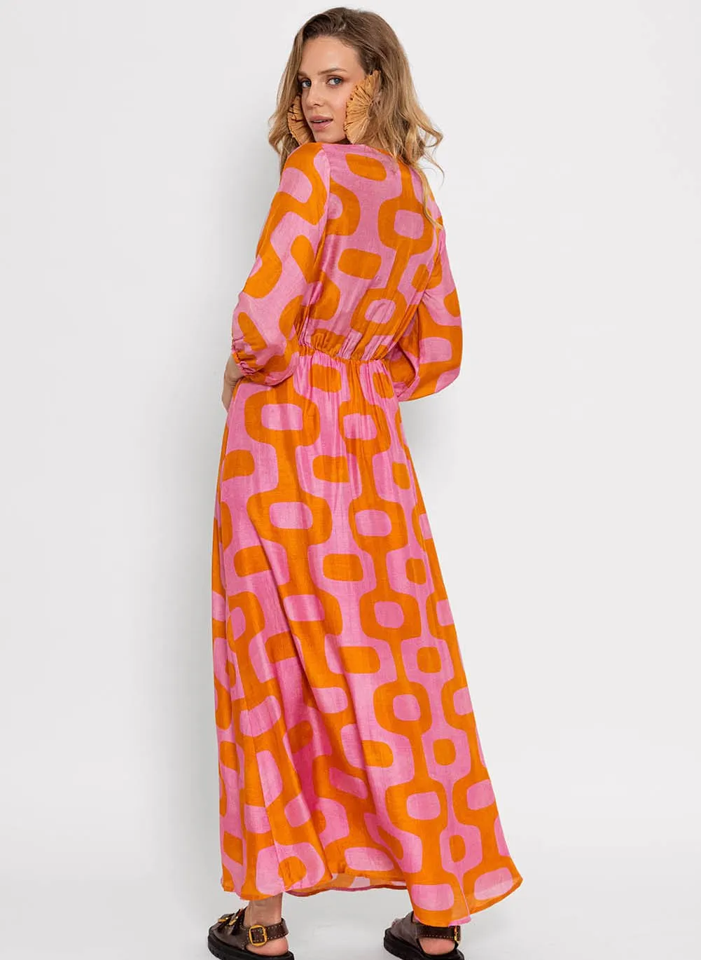 KIM  VESTIDO LARGO ABIERTO ESTAMPADO EN MULTICOLOR