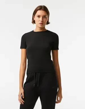 Lacoste Camiseta de mujer slim fit de mezcla de algodón con cuello redondo