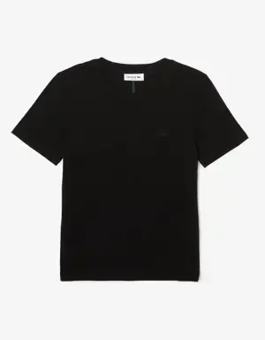 Lacoste Camiseta de mujer slim fit de mezcla de algodón con cuello redondo