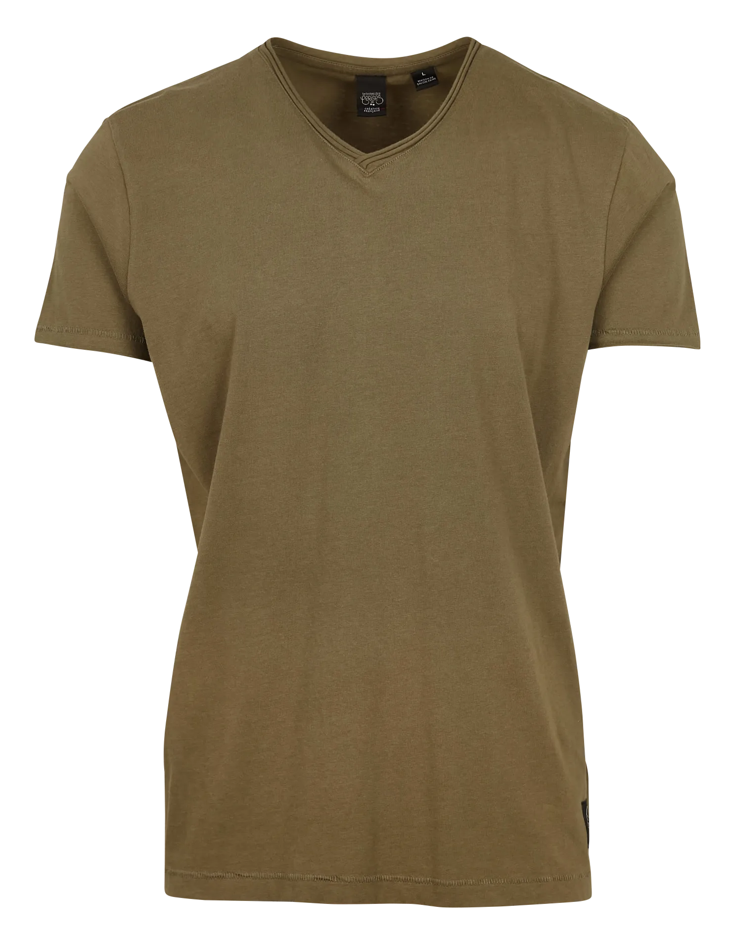 LE TEMPS DES CERISES GRIBS  CAMISETA RECTA CON CUELLO DE PICO ENROLLADO DE ALGODóN EN VERDE