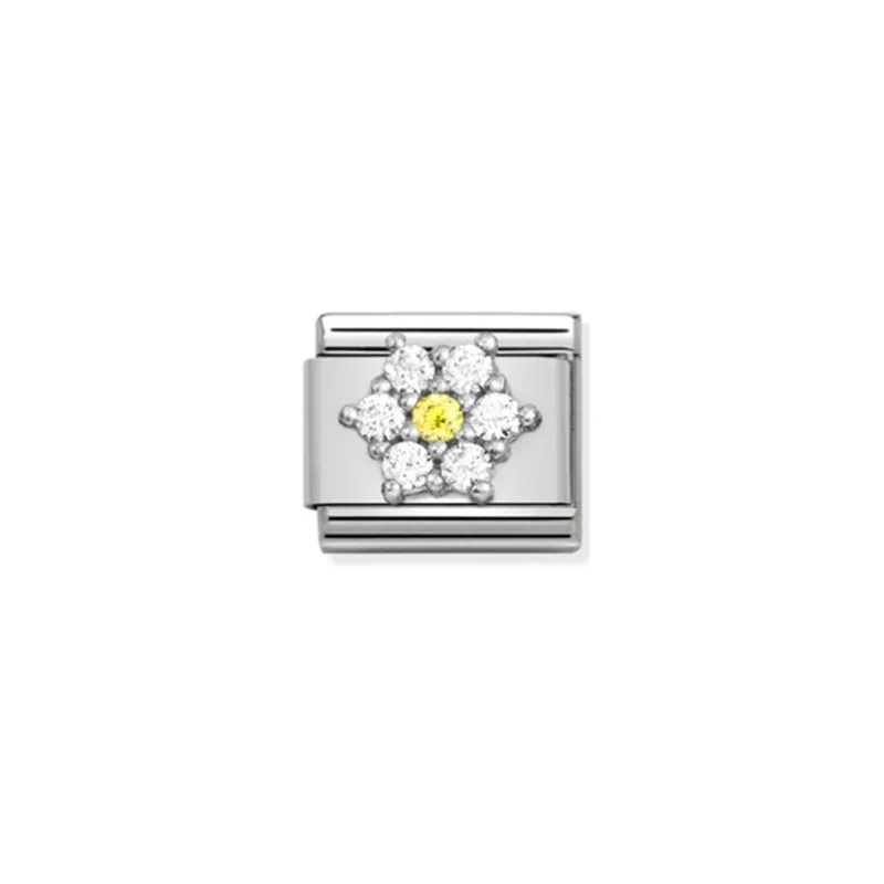 Link Nomination Acero y Plata "Flor Blanca y Amarilla"330322 01