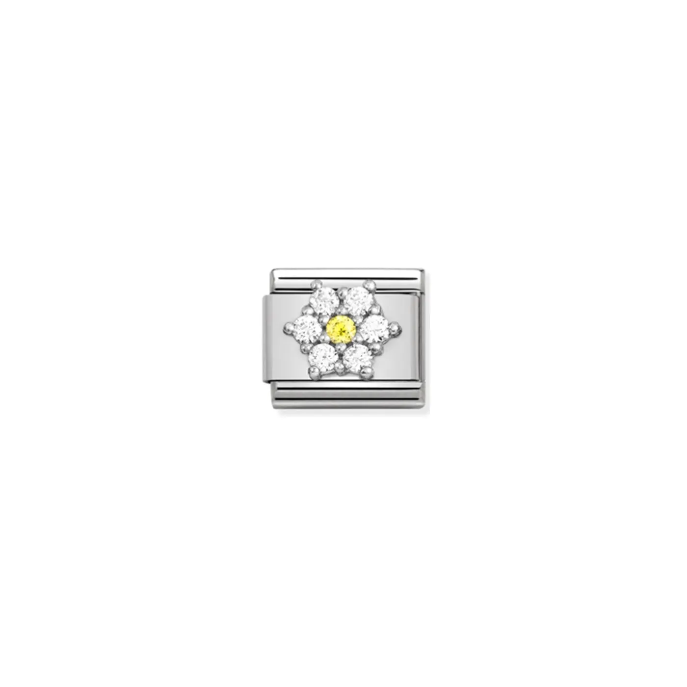 Link Nomination Acero y Plata "Flor Blanca y Amarilla"330322 01