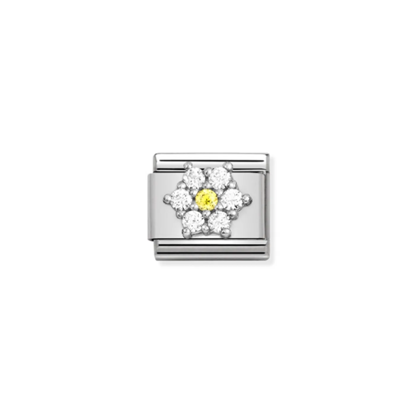 Link Nomination Acero y Plata "Flor Blanca y Amarilla"330322 01