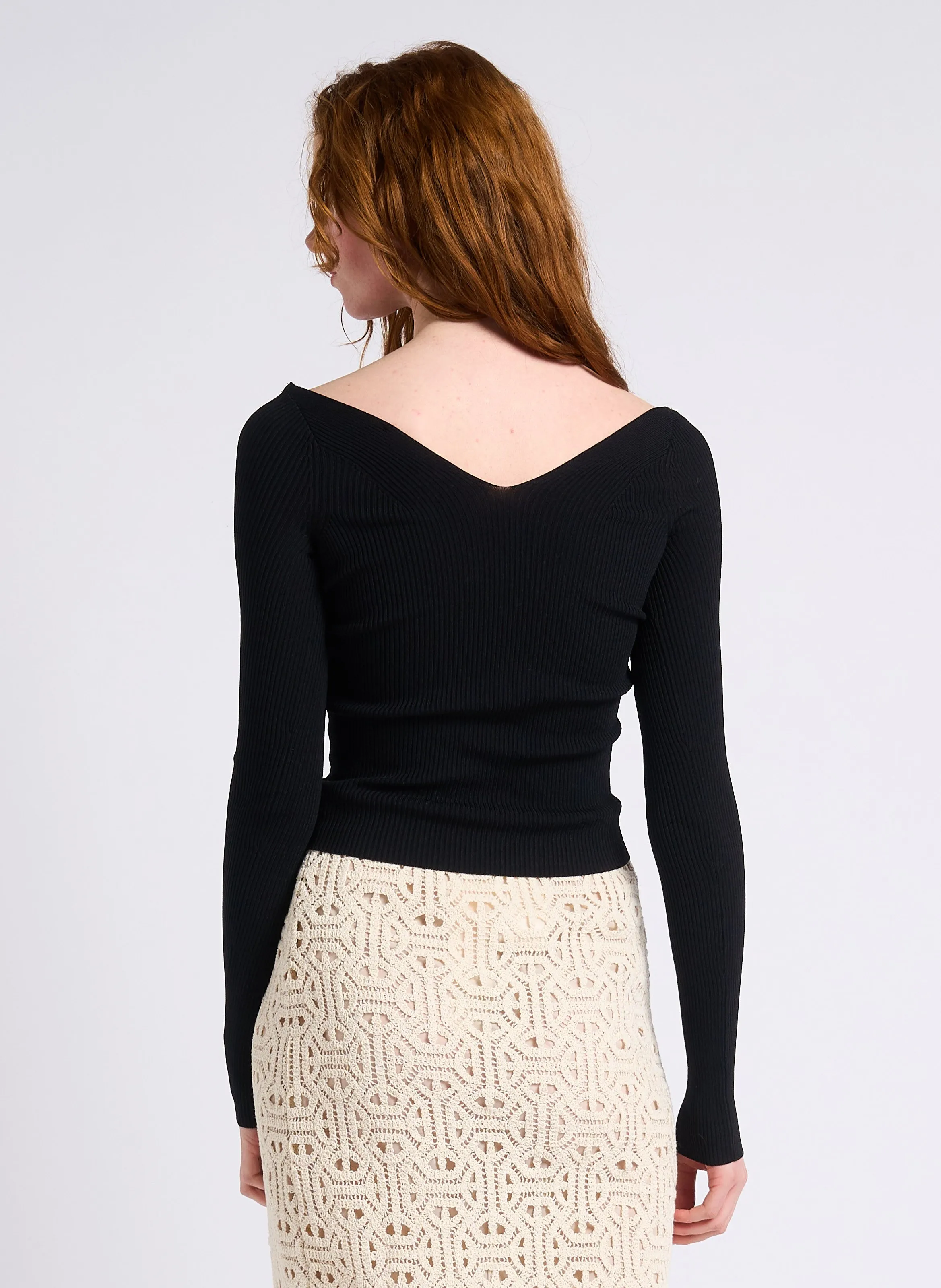MAX&CO. TOLONE  TOP CON CUELLO ACANALADO GRANDE EN NEGRO