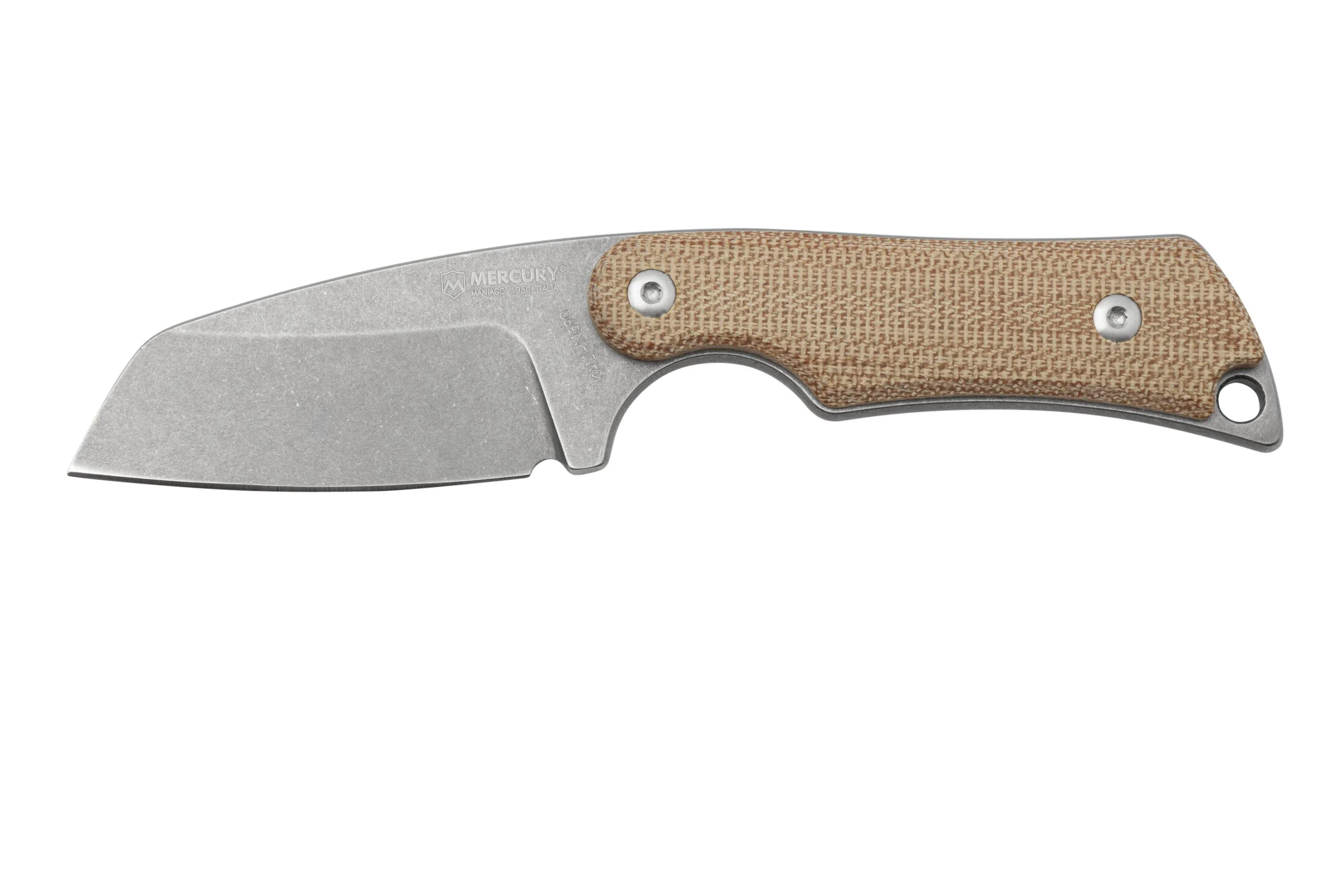 Mercury Kali N690 Stonewashed Sheepsfoot, Natural Canvas Micarta, cuchillo fijo