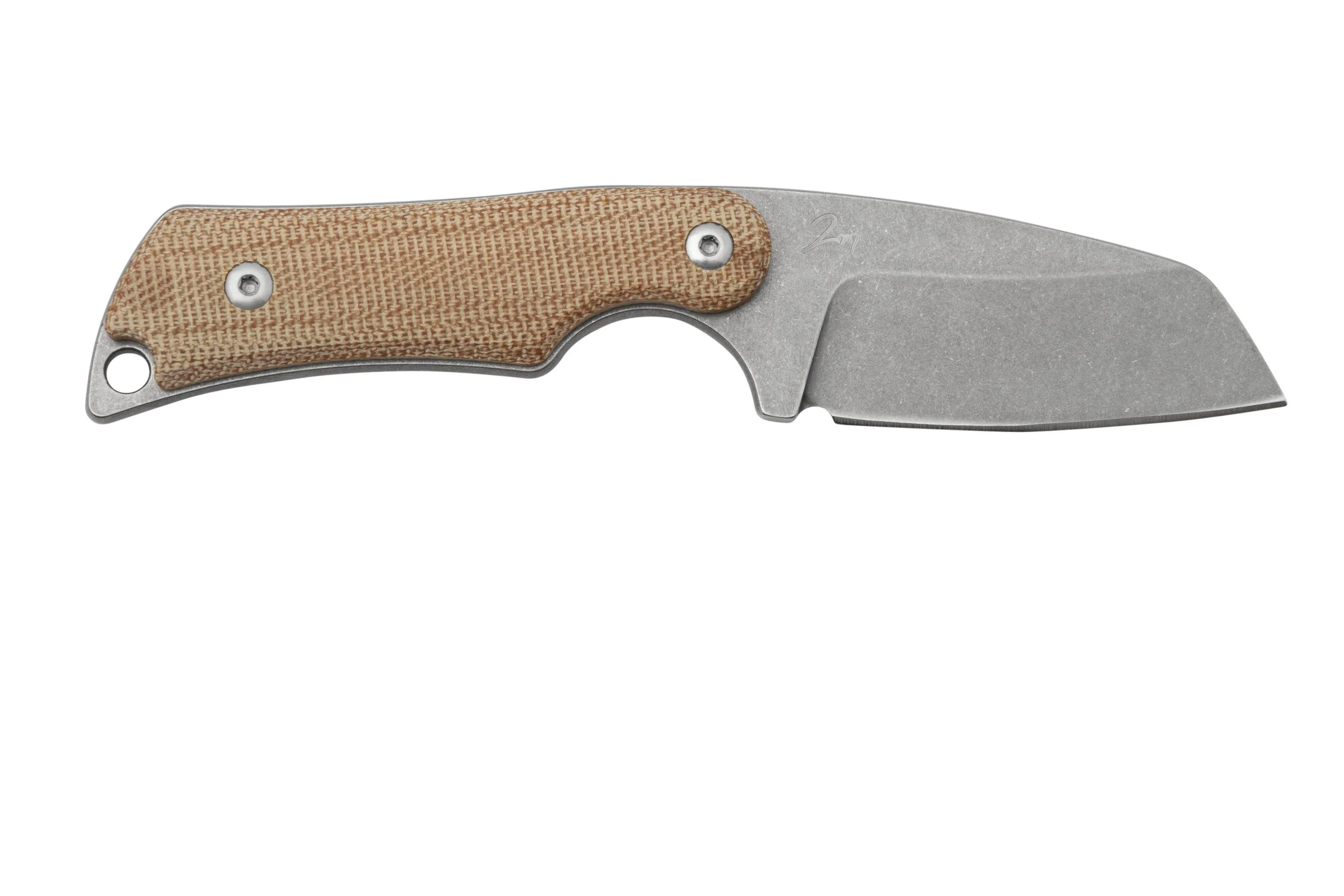 Mercury Kali N690 Stonewashed Sheepsfoot, Natural Canvas Micarta, cuchillo fijo