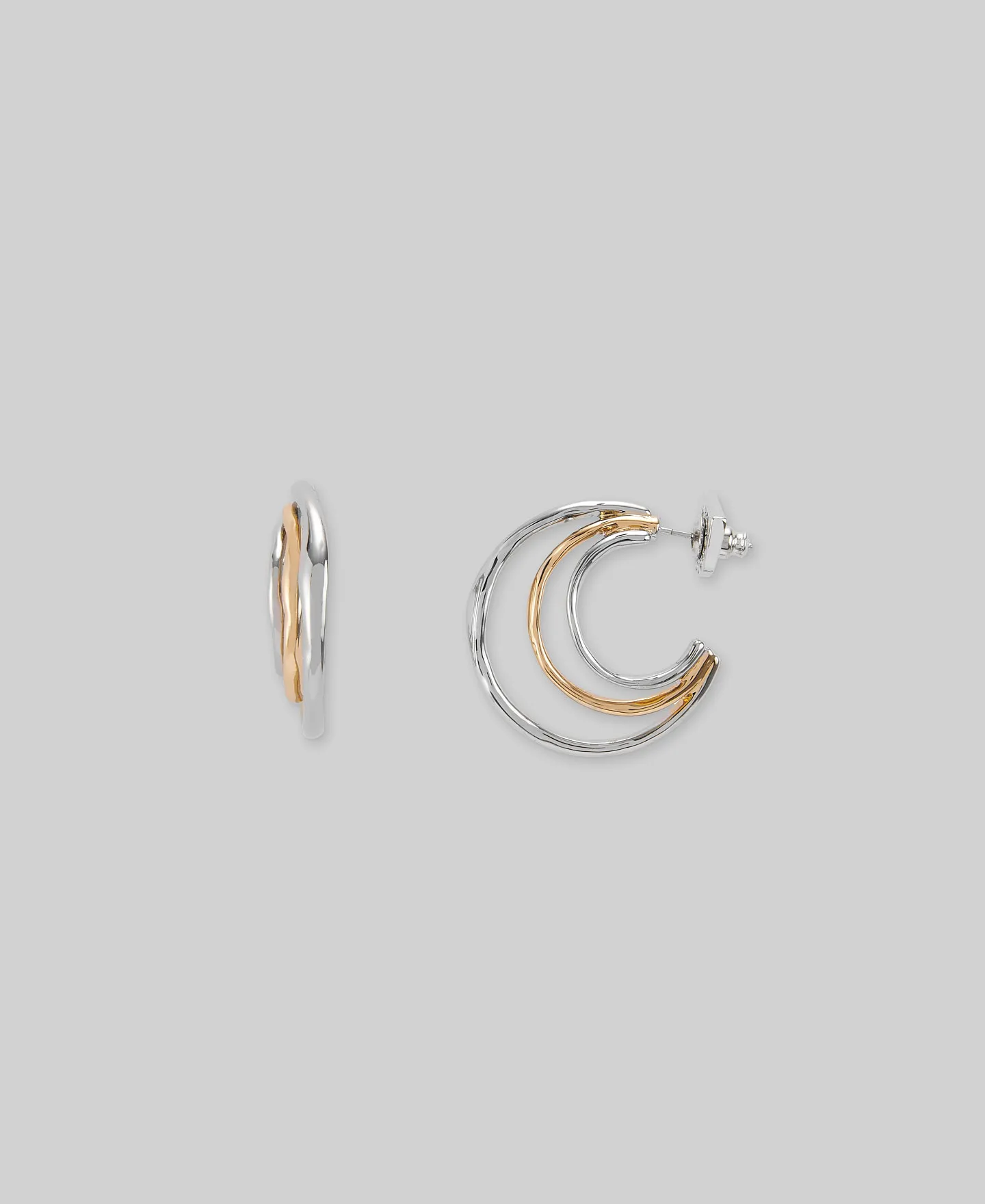 Metal earrings with tree hoops woman