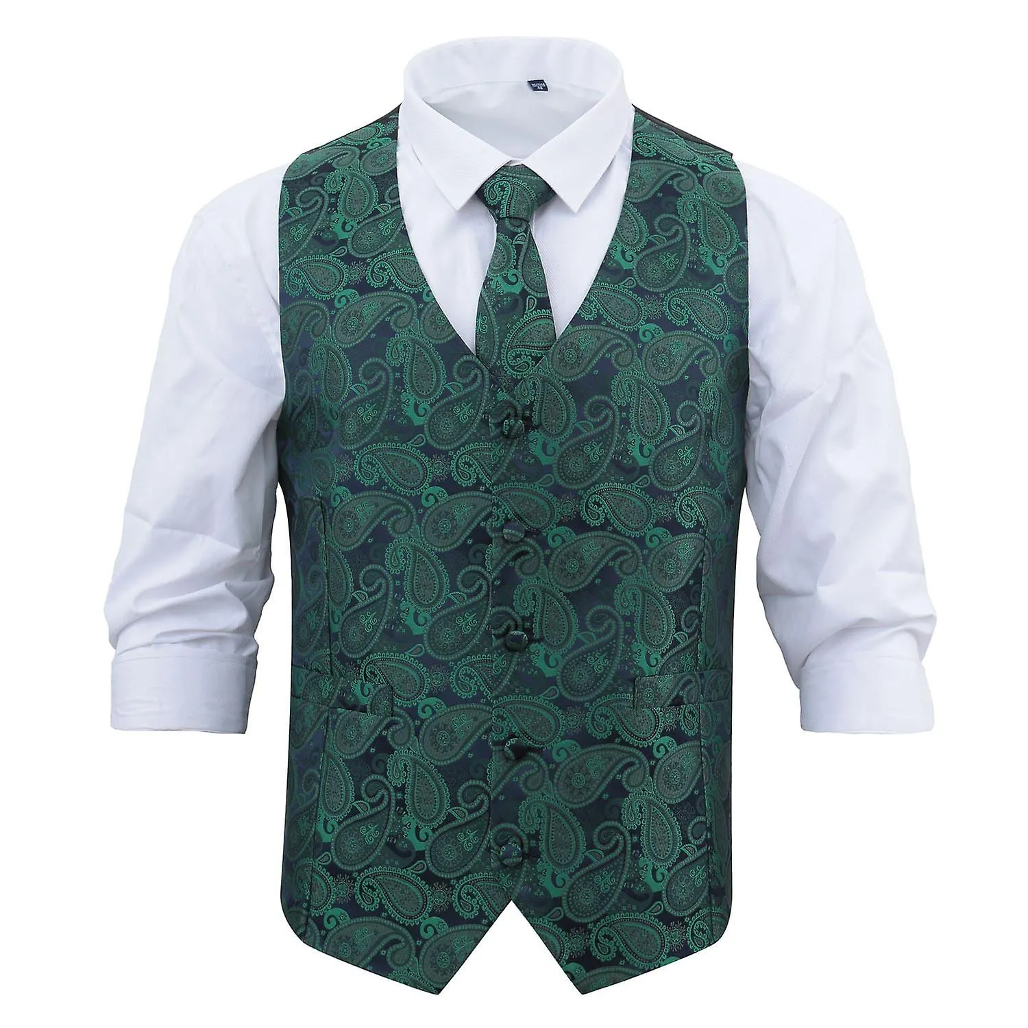 Navy and Green Paisley Bohemian Wedding Waistcoat and Tie Set