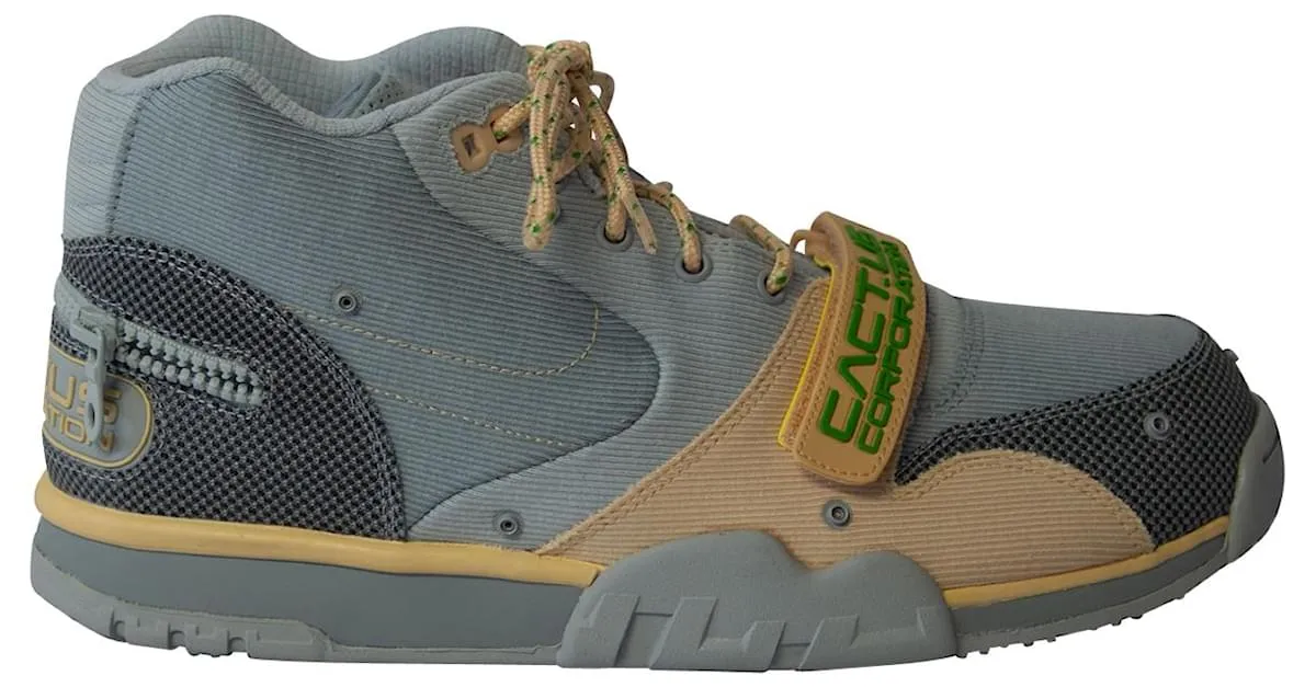 Nike x CACT.Entrenador de aire US CORP 1 Zapatillas altas SP de lona gris neblina y amarilla Impresión de pitón 