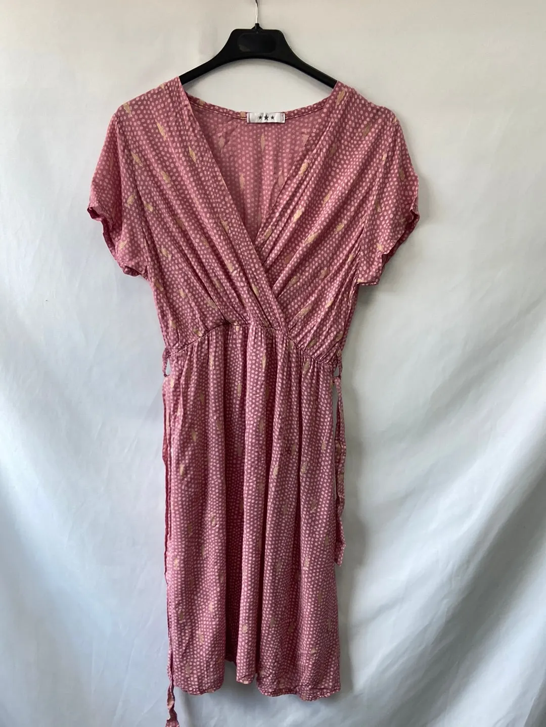 OTRAS.Vestido rosa escote cruzado T.M