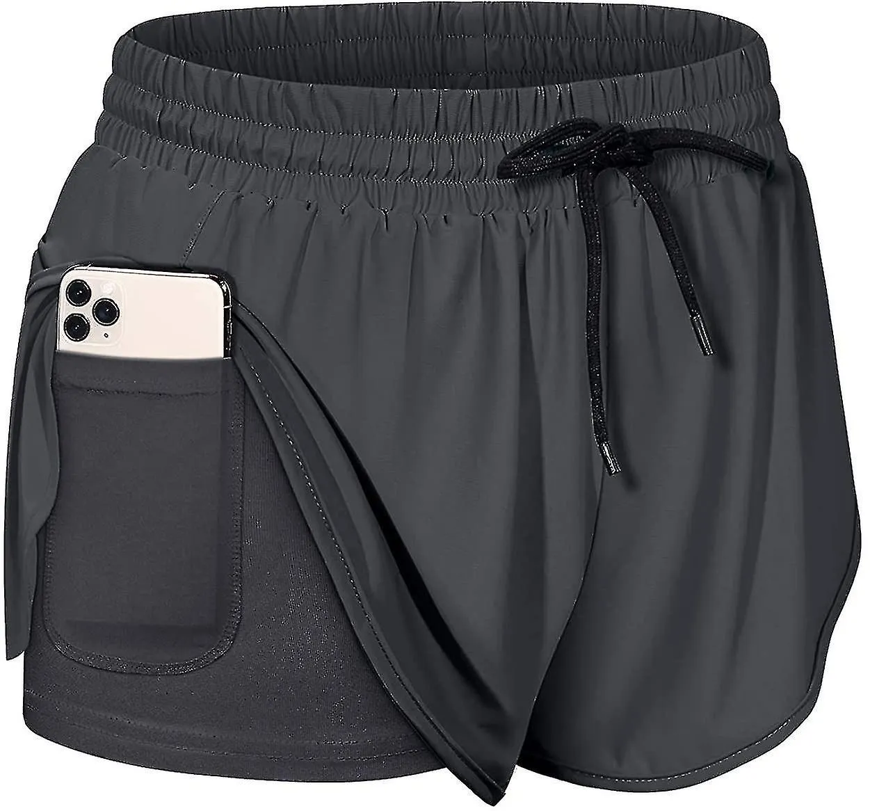 Pantalones cortos deportivos de cintura con cordón para mujer forrados dentro del bolsillo